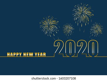 Happy new year 2020 with gradient text on blue background