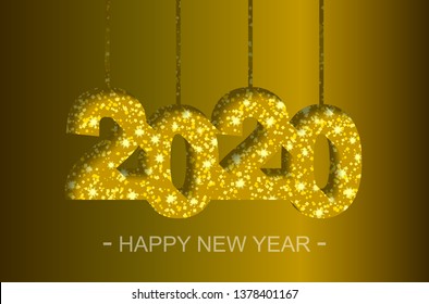 Happy New Year 2020 - greeting card, flyer, invitation - vector illustration