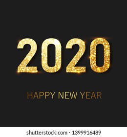 Happy New Year 2020 Greeting Card with Gold Numbers and Confetti Frame on Black Background. Vector Illustration. Merry Christmas Flyer or Poster Design