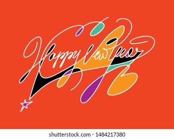 Happy New Year 2020. greeting card. Typography xmas set with hand drawn text and design decoration elements. Vector logo, lettering, emblems for banners, greeting cards, gifts.