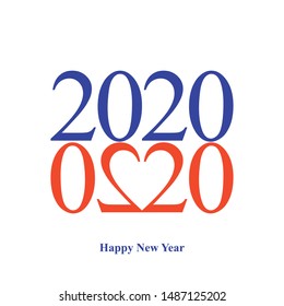 Happy New Year 2020. Greeting  card. 2020 year  typography. Love typography. Heart  typography. Heart shape made from numbers. Love symbol made from numbers. Two deuces create a heart shape.