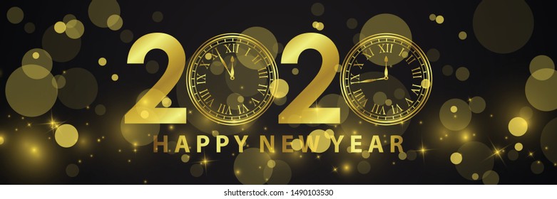 Happy New Year 2020 Greeting Card With Golden Font Vector Illustration