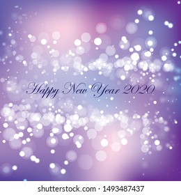 Happy New Year 2020 greeting card with bokeh light.