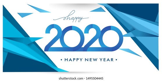 Happy new year 2020 Greeting card, 2020 modern logotype with geometric background, vector illustration
