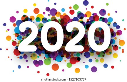 Happy New Year 2020 greeting card with colorful round confetti. Christmas decoration - Vector