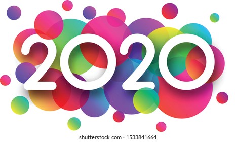 Happy New Year 2020 greeting card with colorful circles. Christmas decoration - Vector