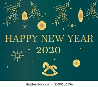  Happy new year 2020 greeting card .Vector illustration with green  background. Banner, flyer, poster, wallpaper, template