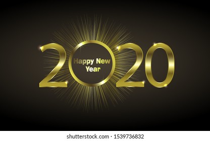 Happy new year 2020 greeting card or poster with gold glitter and shine. Vector illustration EPS 10.