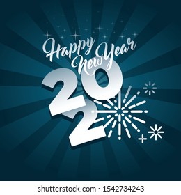 Happy new year 2020 greeting card with fireworks