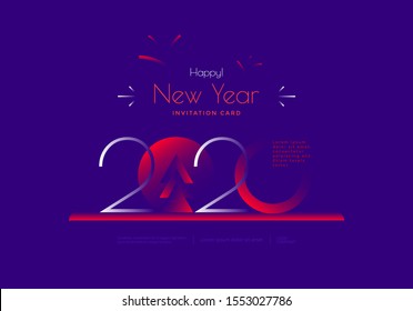 Happy New Year 2020 greeting card in duotone gradients color design. Modern typography number