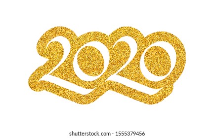 Happy New Year 2020 greeting card design template with golden text isolated on white background. Calligraphy for chinese year of the pig. Vector illustration
