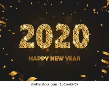 Happy New Year 2020. New year greeting message card background design. Use as poster, flyer. Vector illustration.