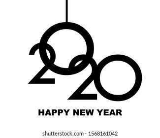 Happy New Year 2020 - greeting card, invitation, poster, flyer - black numbers and letters - vector illustration