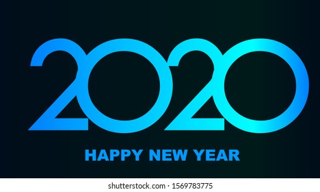 Happy New Year 2020 - greeting card, invitation, poster, flyer - black numbers and letters - vector illustration