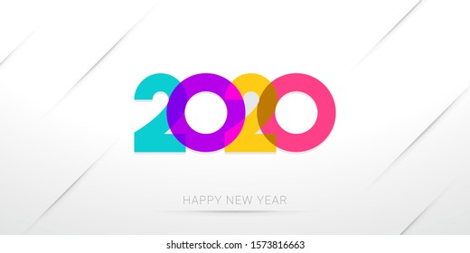 Happy New Year 2020 greeting template minimal design on white background