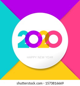 Happy New Year 2020 greeting card on colorful geometric background