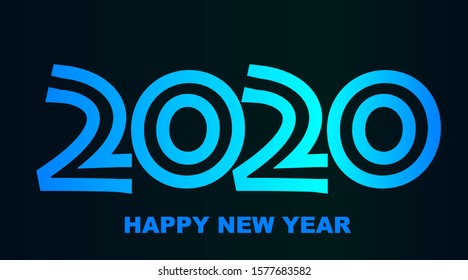 Happy New Year 2020 - greeting card, invitation, flyer, poster - cold outline numbers - vector illustration