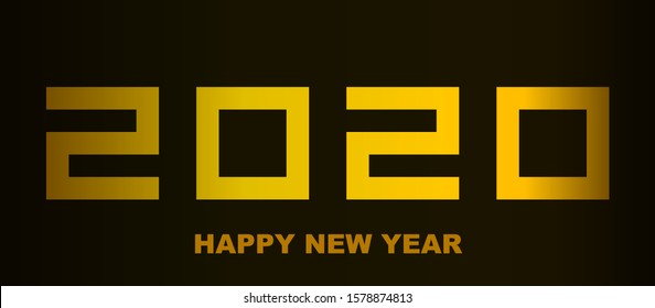 Happy New Year 2020 - greeting card, flyer, poster, invitation - square font, golden numbers - vector illustration