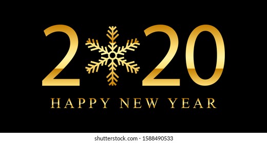 Happy New Year 2020 Greeting Background Vector illustration with golden numbers and snowflake