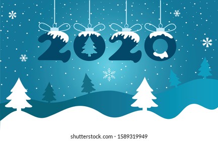  Happy new year, 2020 greeting card. Winter christmas holiday background