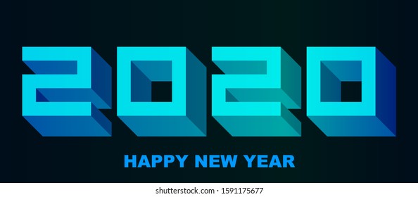 Happy New Year 2020 - greeting card, invitation, flyer, poster - cold cubic font numbers - vector illustration