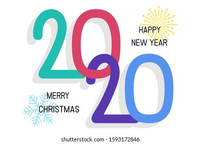 Happy New Year 2020 greeting card. Vector illustration concept for background, greeting card, banner for website, marketing material