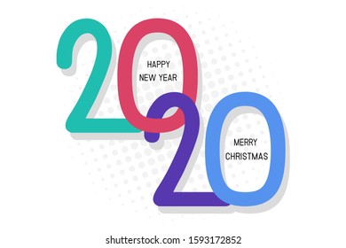 Happy New Year 2020 greeting card. Vector illustration concept for background, greeting card, banner for website, marketing material