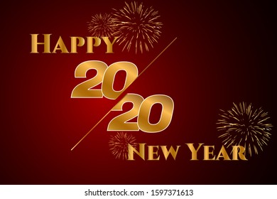 Happy new year 2020 greeting card design on red and black background.Holiday background,Vector Illustration.