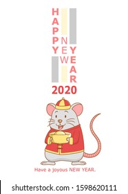 Happy New Year 2020 greeting card, year of the rat.