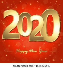 happy new year 2020 greetings with golden numbers and red background