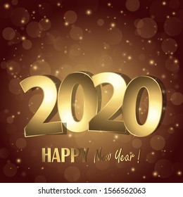 happy new year 2020 greetings with golden numbers and brown background