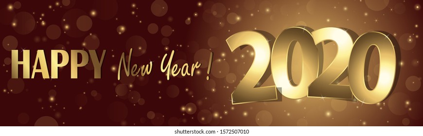 happy new year 2020 greetings with golden numbers and brown background