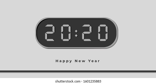 Happy New Year 2020 With Grey Design Background. Happy New Year of alarm to announcement. Festive Banner Design