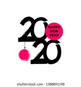 Happy New Year 2020 hand lettering. Ink brush lettering. Vector illustration is isolated on white background. Can be used as postcard, greeting, for print. EPS10