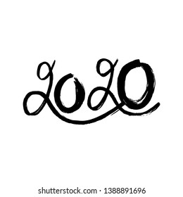 Happy New Year 2020 hand lettering. Ink brush lettering. Vector illustration is isolated on white background. Can be used as postcard, greeting, for print. EPS10