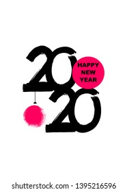 Happy New Year 2020 hand lettering. Ink brush lettering. Vector illustration is isolated on white background. Can be used as postcard, greeting, for print. EPS10
