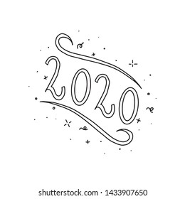 Happy New Year 2020. Hand drawn New Year Doodle quote Phrase. Vector illustration.