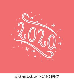 Happy New Year 2020. Hand drawn New Year Doodle quote Phrase. Vector illustration.