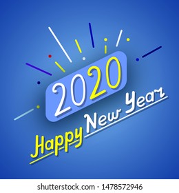 Happy New Year 2020 hand drawn lettering. Greeting card design. Vector illustration.