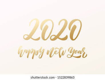 Happy New Year 2020 hand drawn lettering. Good for banner, poster, flyer, greeting card, web design, print design. Vector illustration.