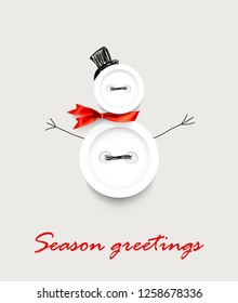 Happy new year 2020 handmade greeting vector card / banner with realistic sewing buttons snowman and Season greetings lettering