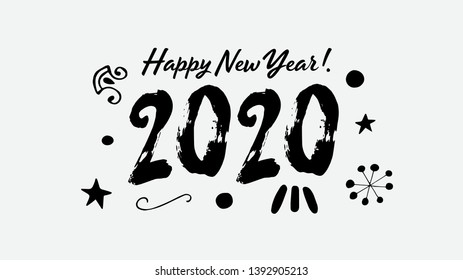 Happy New Year 2020 Handwritten Text. Greeting Card 2020 Vector Illustration New Year Design Template.