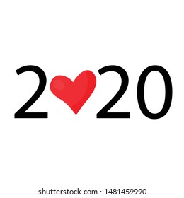 happy new year 2020. 2020  with heart icon
