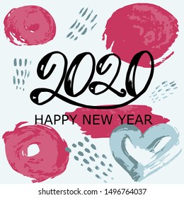 Happy New Year 2020. Holiday card, flyer, banner. Color design, brush drawing