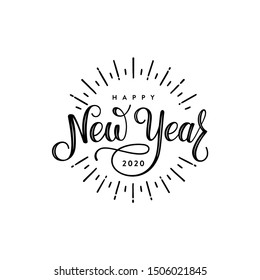 Happy New Year 2020. Holiday Vector Illustration With Lettering Composition and Burst. EPS 10