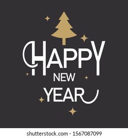 Happy New Year 2020, holiday, simple lettering typography, gift or invitational card, invitation EPS Vector