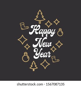 Happy New Year 2020, holiday, simple lettering typography, gift or invitational card, invitation EPS Vector