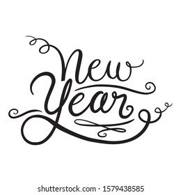 Happy New Year 2020 Holiday Greetings Card with Handwritten White Background Vector EPS