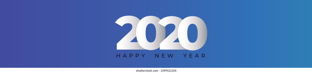 Happy new year 2020 horizontal banner blue color. eps 10