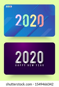 Happy new year 2020 illustration and web banner vector set